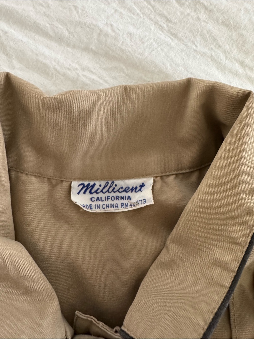 Vintage Millicent California Khaki Shirt Dress Pintuck Bib Puff Sleeve - Picture 7 of 9